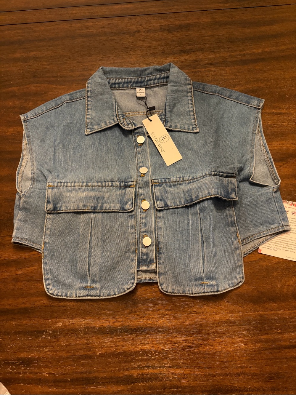 Elengatine Women’s Oversized Denim Vest Button Front Utility Jean Vest Size L NW